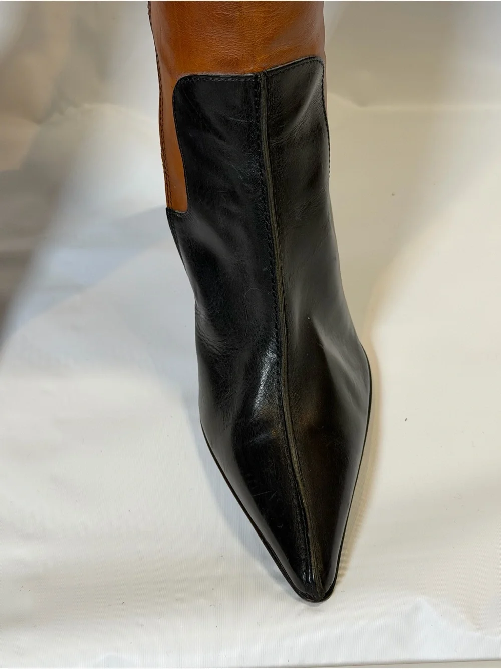 Vintage Dolce & Gabbana Black & Tan Leather Pointed Toe Knee High Boots IT 36 6